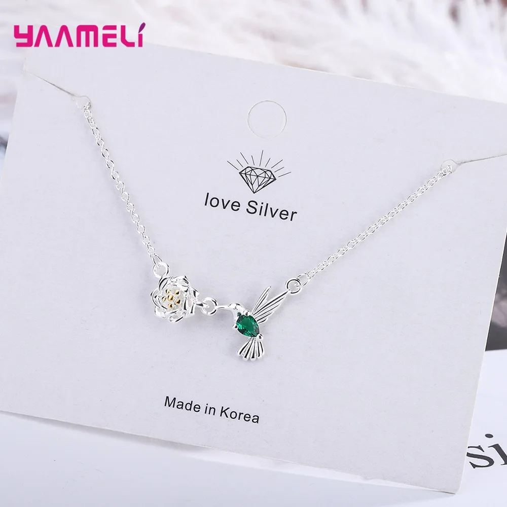 Exquisite Daisy Bird Pendant Necklace Engagement Accessories for Women Bling Blue Cubic Zirconia Birthday Gift Statement Jewelry