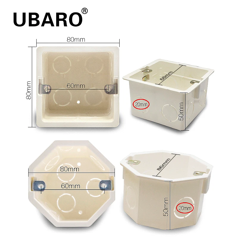 UBARO Wall Socket Light Switch Installation Concealed Box PC Plastic Fireproof Material White Surface Outlet Junction Multi Case