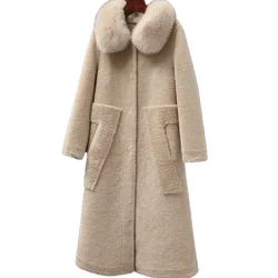 Sheep sheared coat female 2019 winter new fox fur collar long section fur one grain wool fur coat