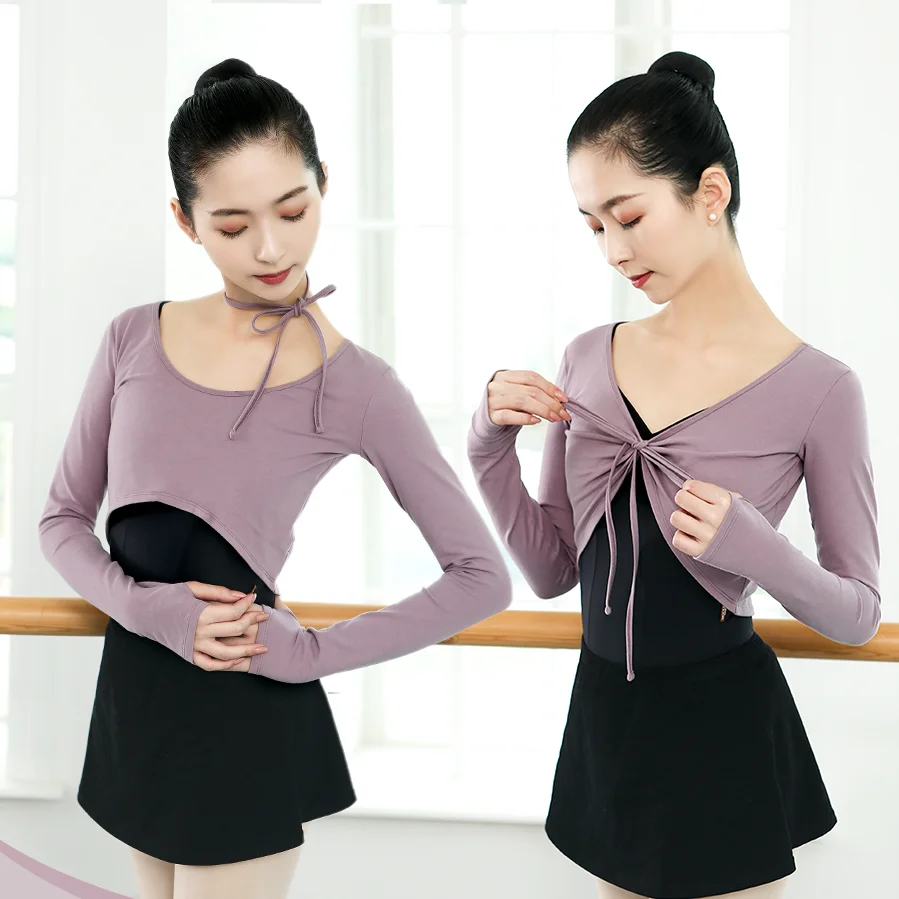 Women T shirt Dance Tops Ballet Crop Tops Adult Long Sleeve Cotton Dance Clothes Ballerina Dancewear Winter Warmer Costumes