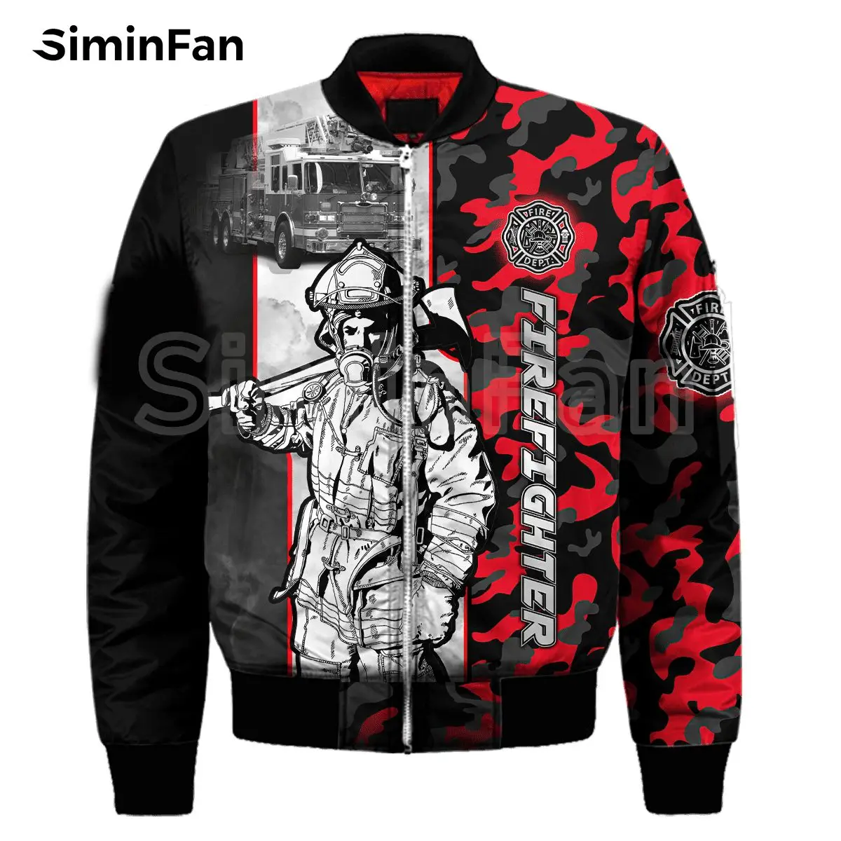 

Firefighter Camo Tattoo 3D Print Men Casual Bomber Jackets Unisex Punk Flight Jacket Harajuku Women Streetwear Winter Thick Coat