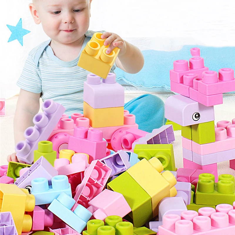 เด็กพลาสติกขนาดใหญ่ขนาดอนุภาคอิฐของเล่นเข้ากันได้กับ Touch Teethers บล็อกยาง DIY Building Block การศึกษาของเล่น