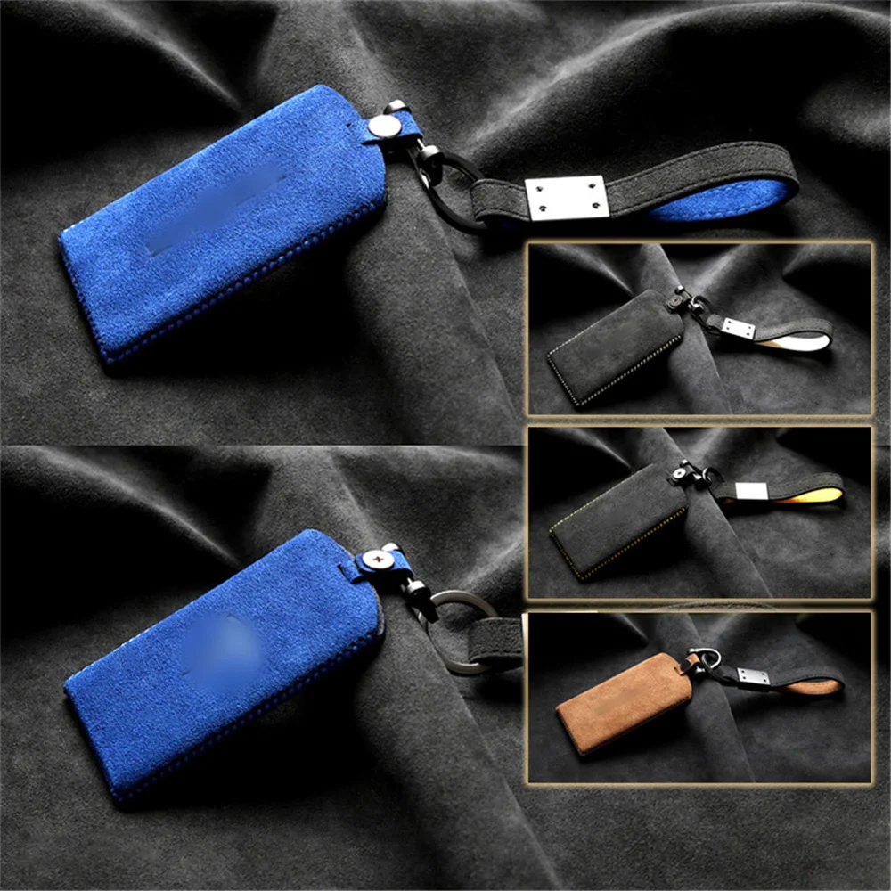 

Suede Leather Car Remote Smart Key Card Case Cover Shell Keychain Holder Protector Fit For Tesla Model 3 Accessories Styling