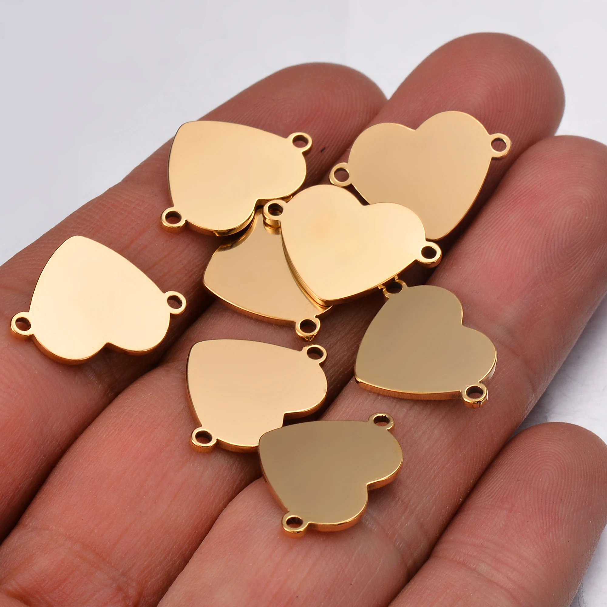 10 sztuk ze stali nierdzewnej małe serce bransoletka złącza Charms DIY komponenty do biżuterii bransoletka złącze akcesoria 2 otwory DIY Charm — zdjęcie 6