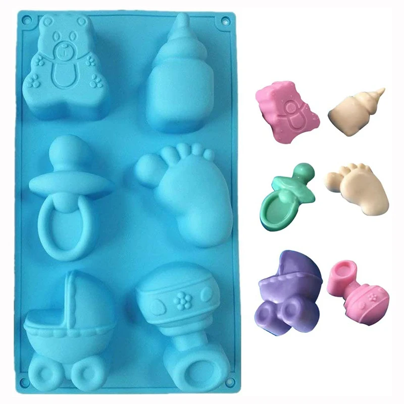 

6 Cells Baby Set Silicone Mold 3D Chocolate Sugar Candy Baby Feet Toys Jelly Moulds Cupcake Party Fondant Cake Decorating Tool