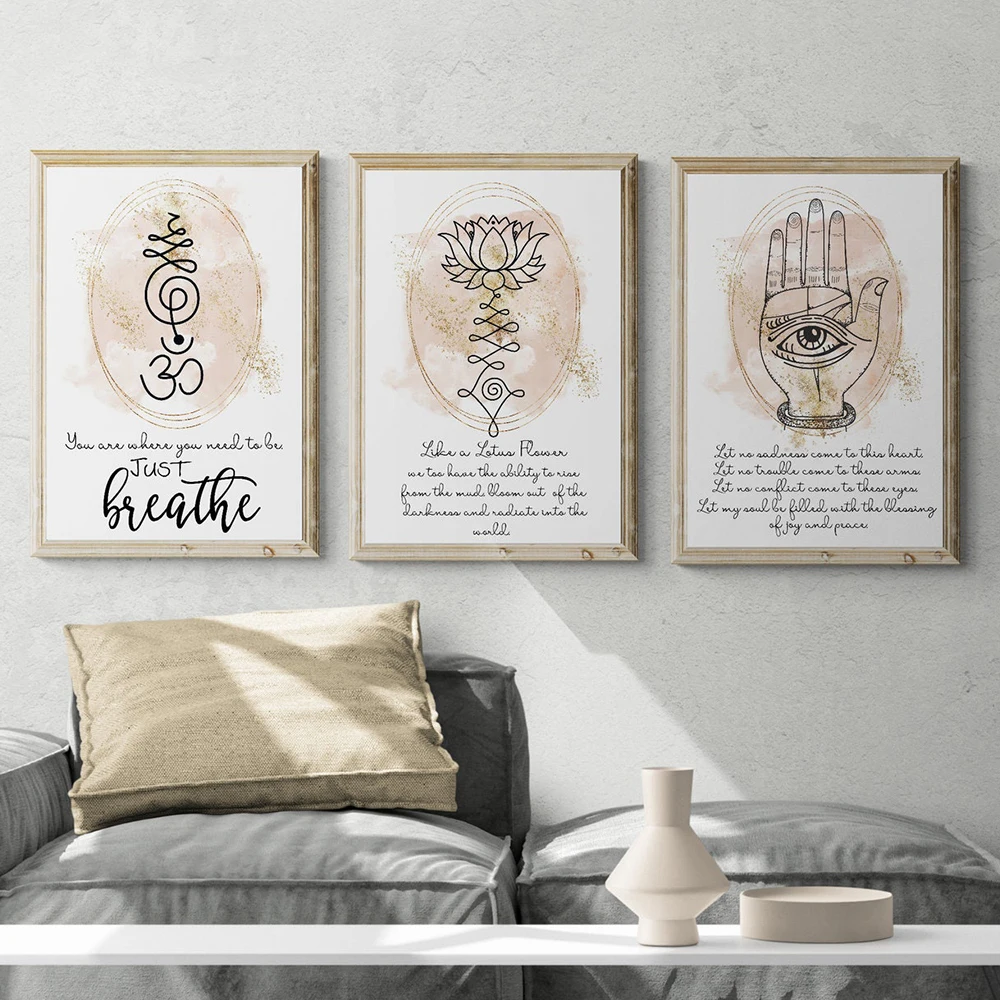 Yoga Poster Buddha Wall Art Canvas Painting Lotus Flower Quote Print Namaste Meditation Picture Home Room Yoga Studio Decor Gift