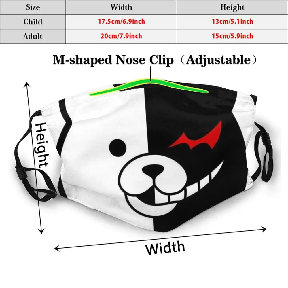 Monokuma Danganronpa Funny Print Reusable Pm2.5 Filter Face Mask Danganronpa Drhh Dr2 Sdr2 Dr3 Drv3 Ndr3 Monokuma Bear