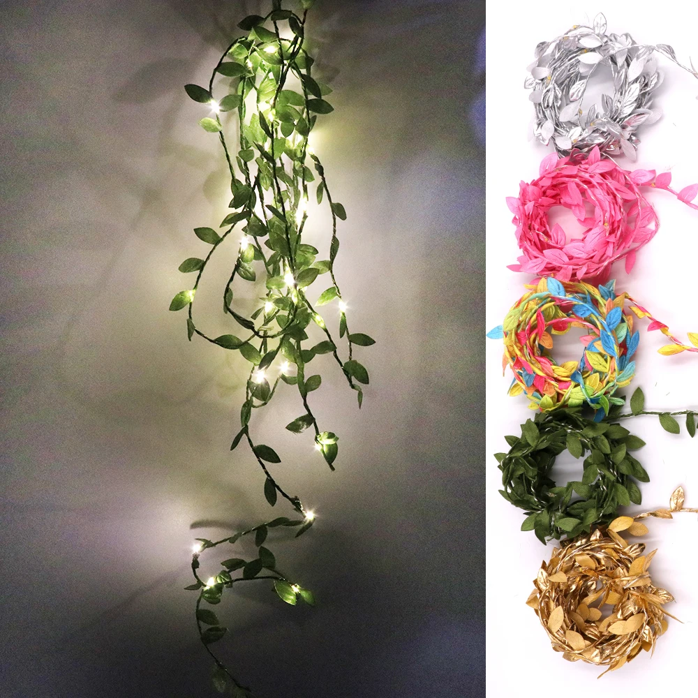 Green Leaf Led String Light DC 5V 2m/3m/5m/10m Battery Powered Garland Vine Fairy Lights for Xmax Christmas Party Wedding Decor