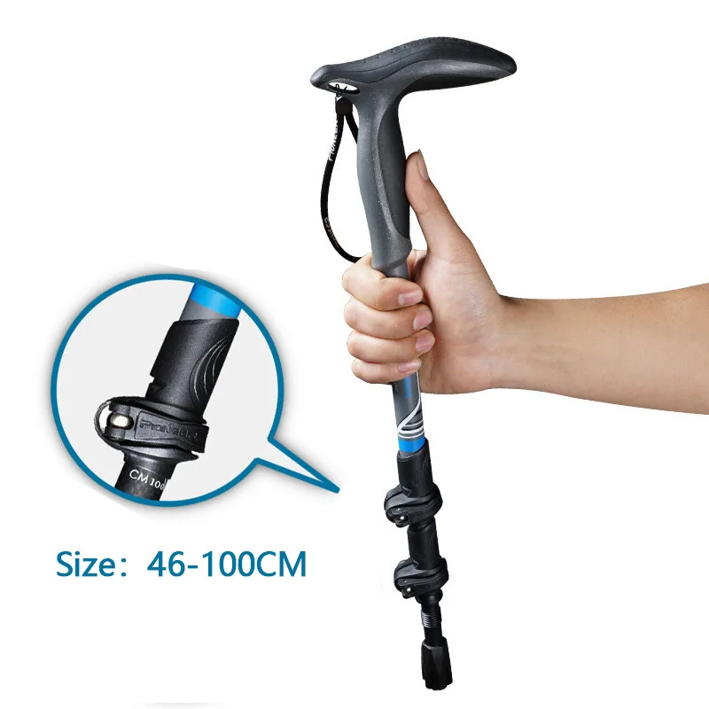 Short  Carbon Fibers Walking Stick 46-100cm T-handle 3 Section External lock Crutch Outdoor camping