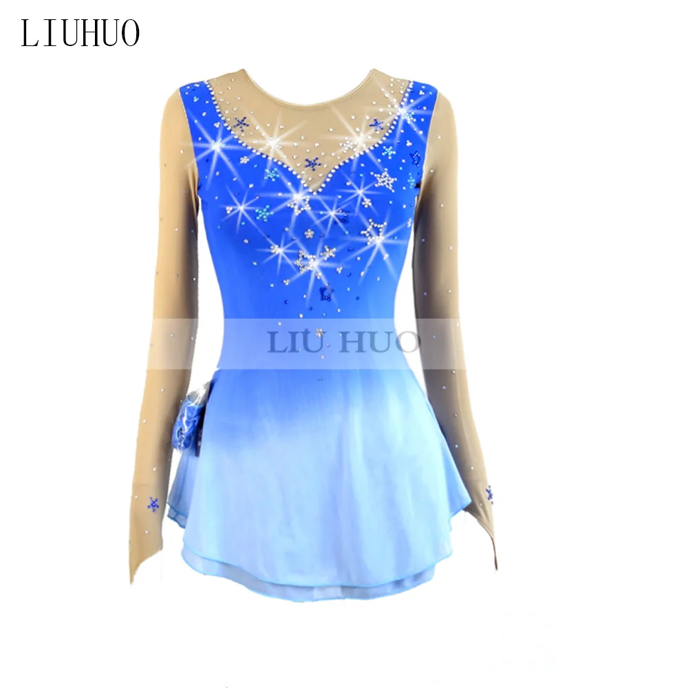 

LIUHUO Women Girls Performance Ballet Gymnastics Competition Leotard Ice Figure Skating Dress Dance Costume Skirt Blue Gradient