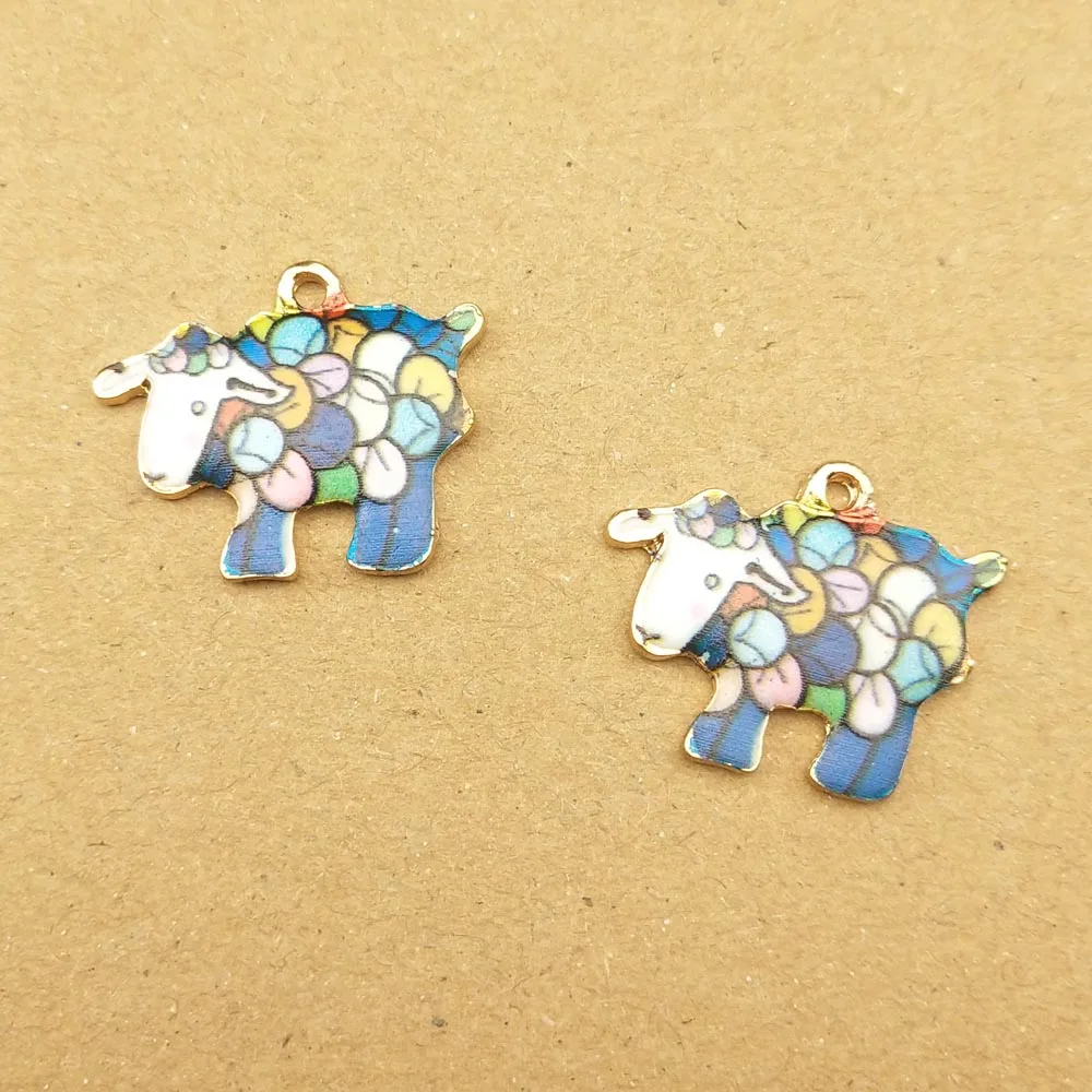 10pcs Sheep Charm for Jewelry Making Metal Enamel Animal Earring Pendant Keychain Necklace Bracelet Accessories Craft Supplies