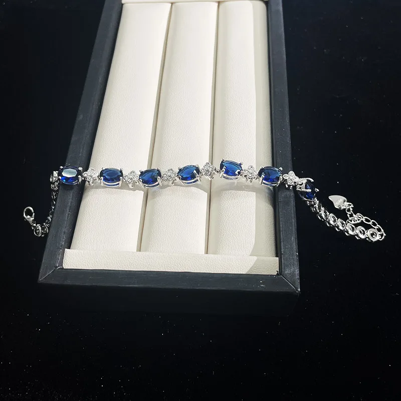 Cella City Luxury 100% 925 Sterling Silver Bracelets For Woman With Blue Sapphire Gemstone Lady Fine Jewelry Wholesale Gift