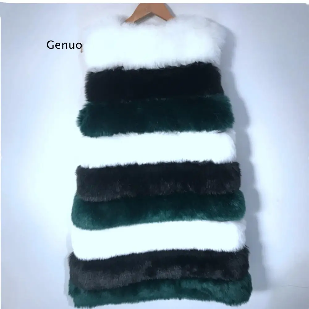 Women Autumn Winter Coat Overcoat Warm Fur Vest Jacket Sleeveless Faux Fur Vest Coat Women Patchwork Color Fake Fox Fur Vest