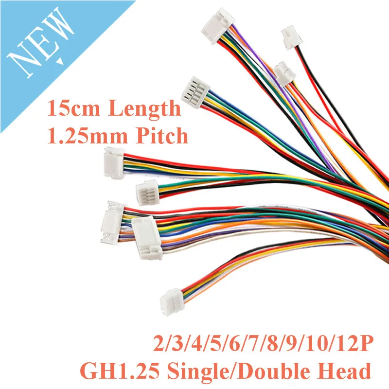 5pcs GH1.25 SINGLE Double 1.25 MM PITCH 2P 3P 4P 5P 6P 7P 8P 9P 10P 12P 15 ซม.150MM JST GH Terminal สายไฟ