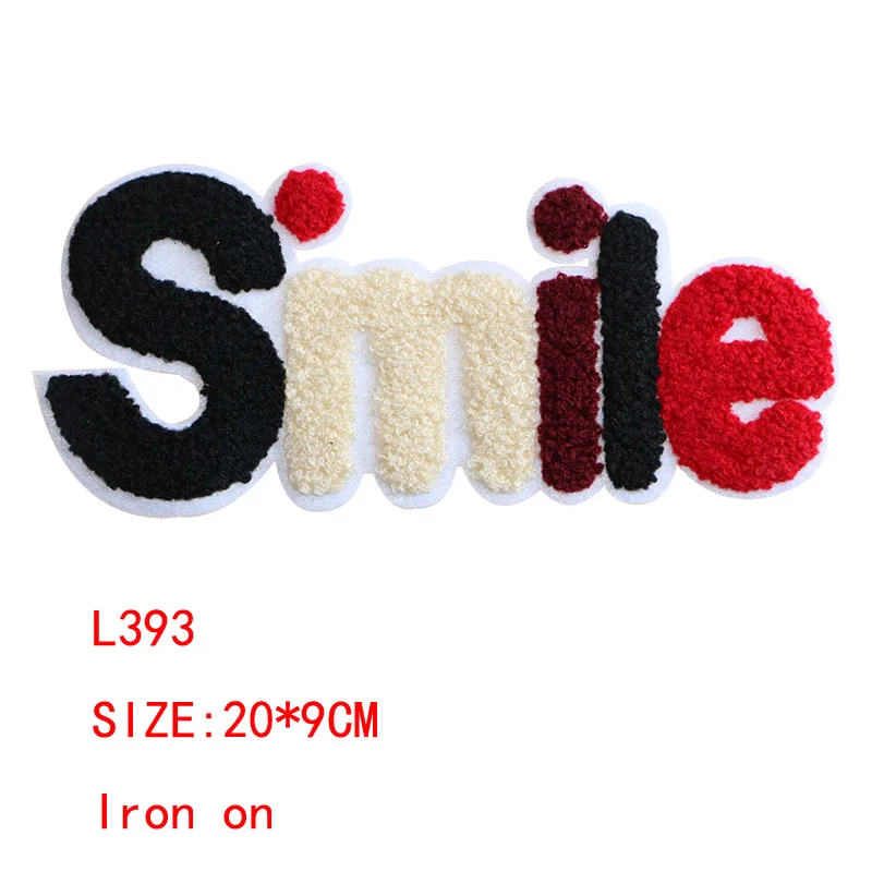 1 Pcs Love Smile Letter Towel embroidery icon Iron on Patches for Clothing DIY Stripes Clothes Patchwork Stickers Custom Badges