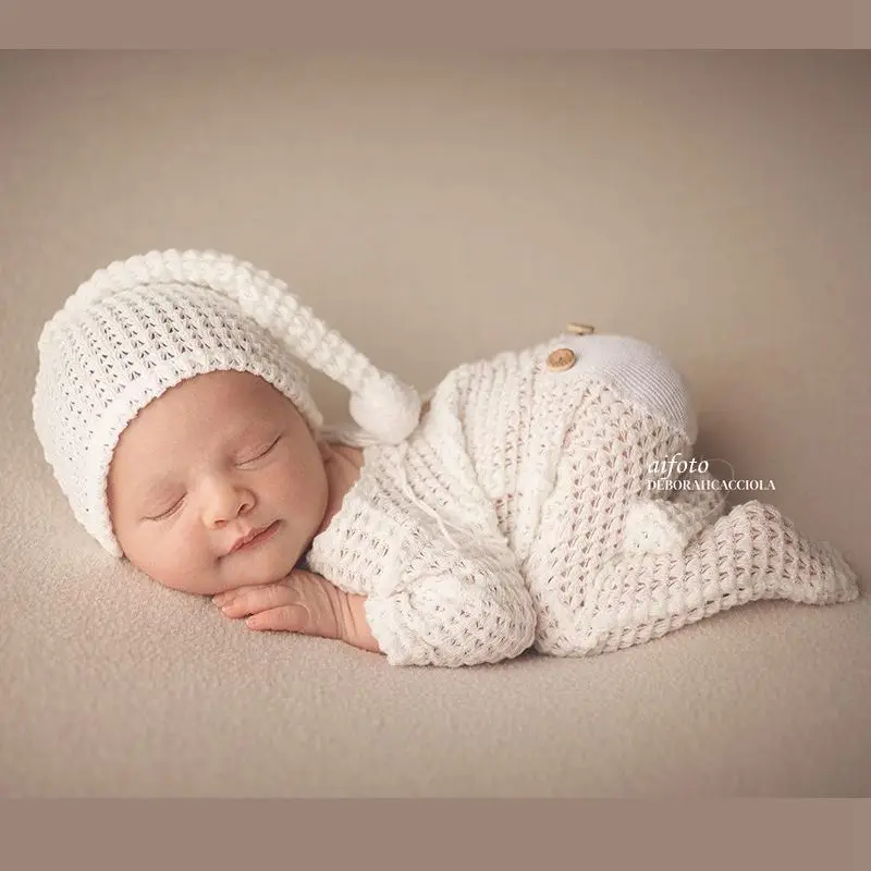 2021 Newborn Photography Props White Outfit Infant Girl Boy Romper+Hat Fotografia Accessories Baby Photo Studio Shoot Clothes