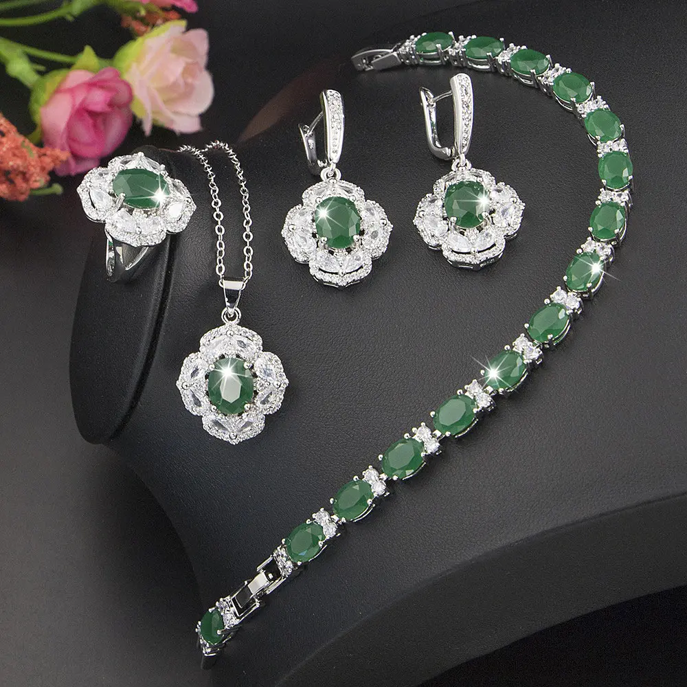 Green Emerald Silver 925 Jewelry Sets For Women Earrings Pendants Ring Free shipping