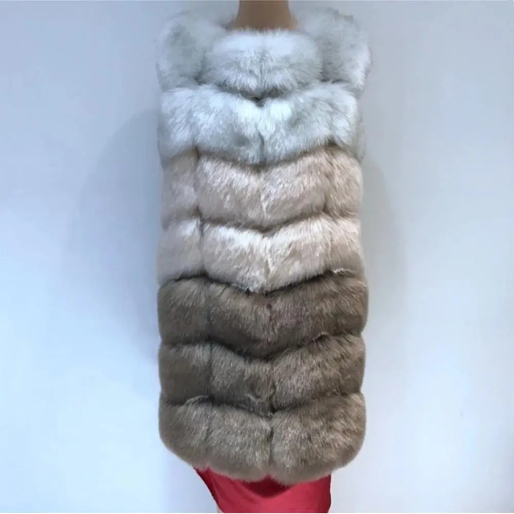 Women Fur Vest Coat Luxury Faux Fox Fur Vest Warm Coat Jacket Winter Medium Long Artifical Fox Fur Vest