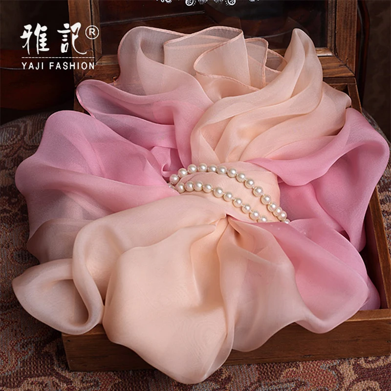 Pink Luxury Brand 2020 Natural Hangzhou   100% Real Silk Scarf Women Solid Neckerchief Scarf Silk Foulard Beach Covering