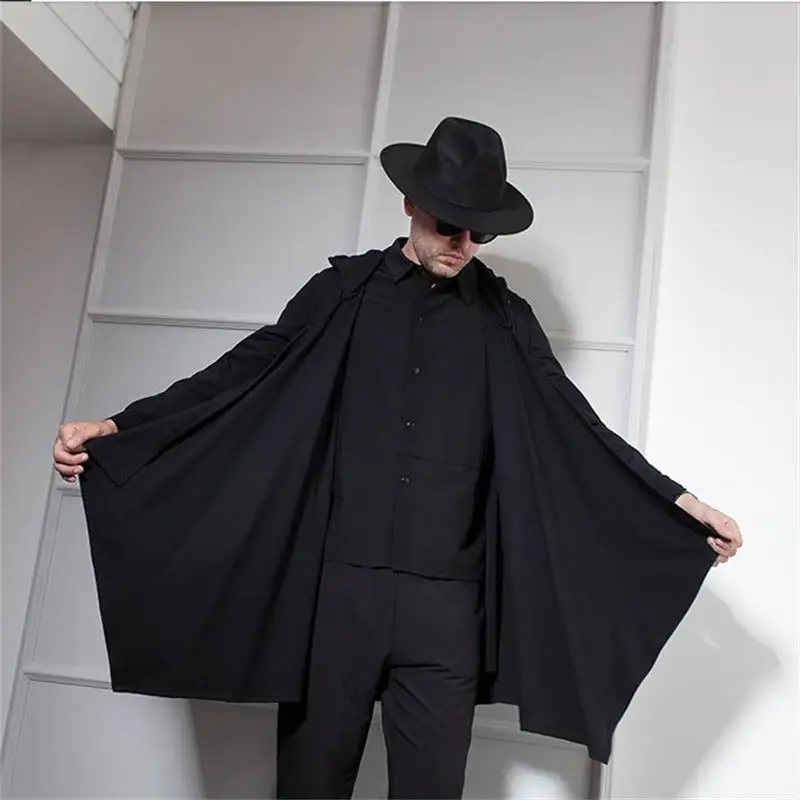 

Men's coat European and American spring and Autumn style medium long loose hooded cape men casual large size trench coat trend