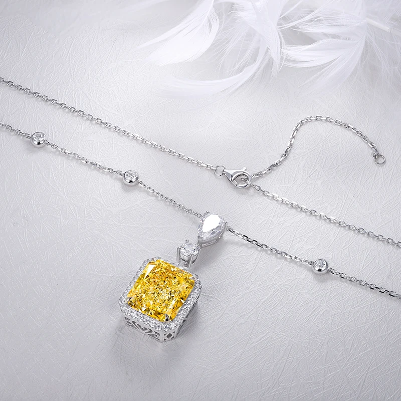 

Pirmiana Custom Design S925 Silver 10ct Radiant Cut Simulated Yellow Diamond Necklaces CZ Gemstone Fashion Jewelry Women