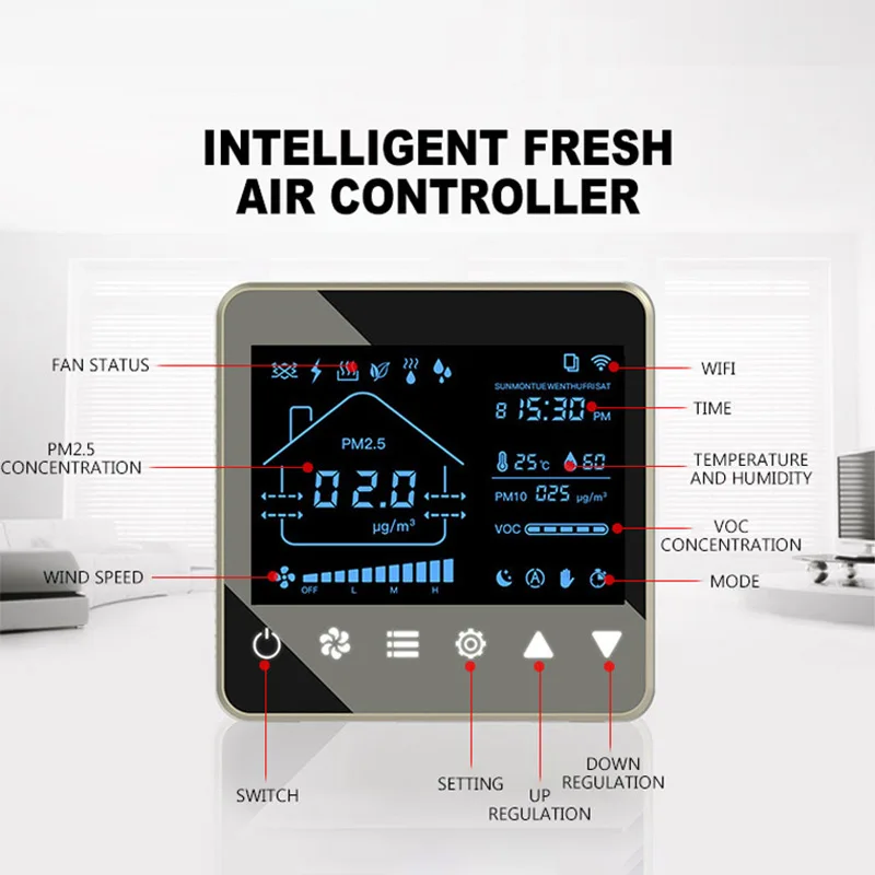 Air Purifier Central Heating Controller Air Filter Ventilator Fresh Air System Temperature Humidity Sensor Coil Heat Exchanger