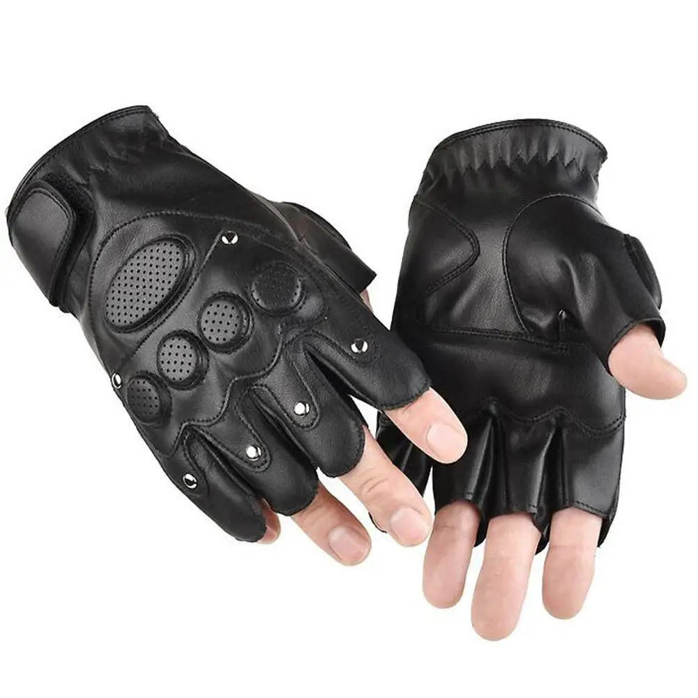 1 Paar Motorhandschoenen Pu Ademend Half Vinger Pu Leer Motorfiets Handschoenen Voor Riding Fietsen Vissen Tactical Sport