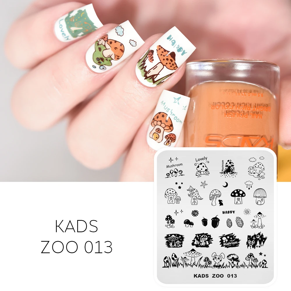 KADS Nail Stamp Plate grzyby żołędzie szyszki sosnowe wzór Nail artystyczny obraz wzornik płyta do drukowania paznokci DIY talerze dekoracyjne