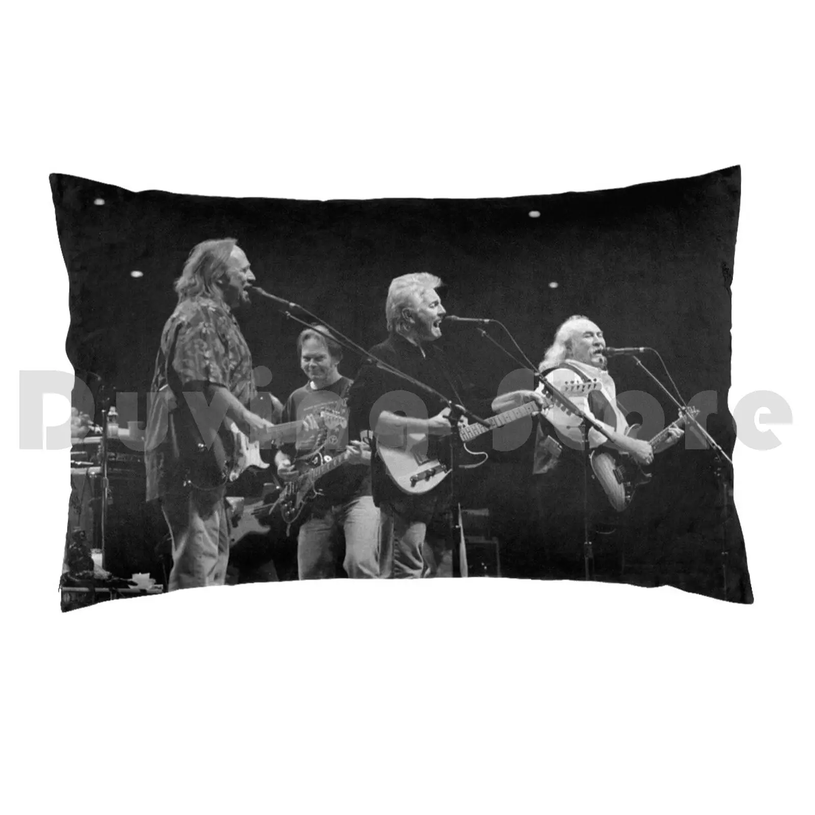 Csny-Black And White PhotographPillow case Singer Songwriter Guitarist David Crosby Performing