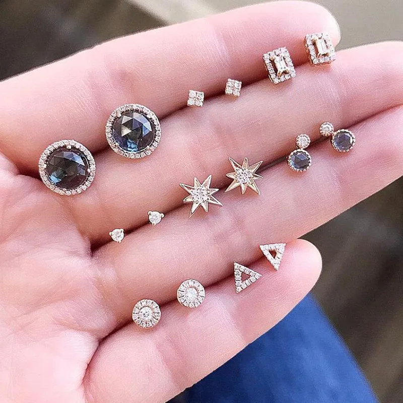 New Crystal Geometric Stud Earrings For Women Stone owl Snake Moon shell Vintage Earring Girls Boho Jewelry Gift