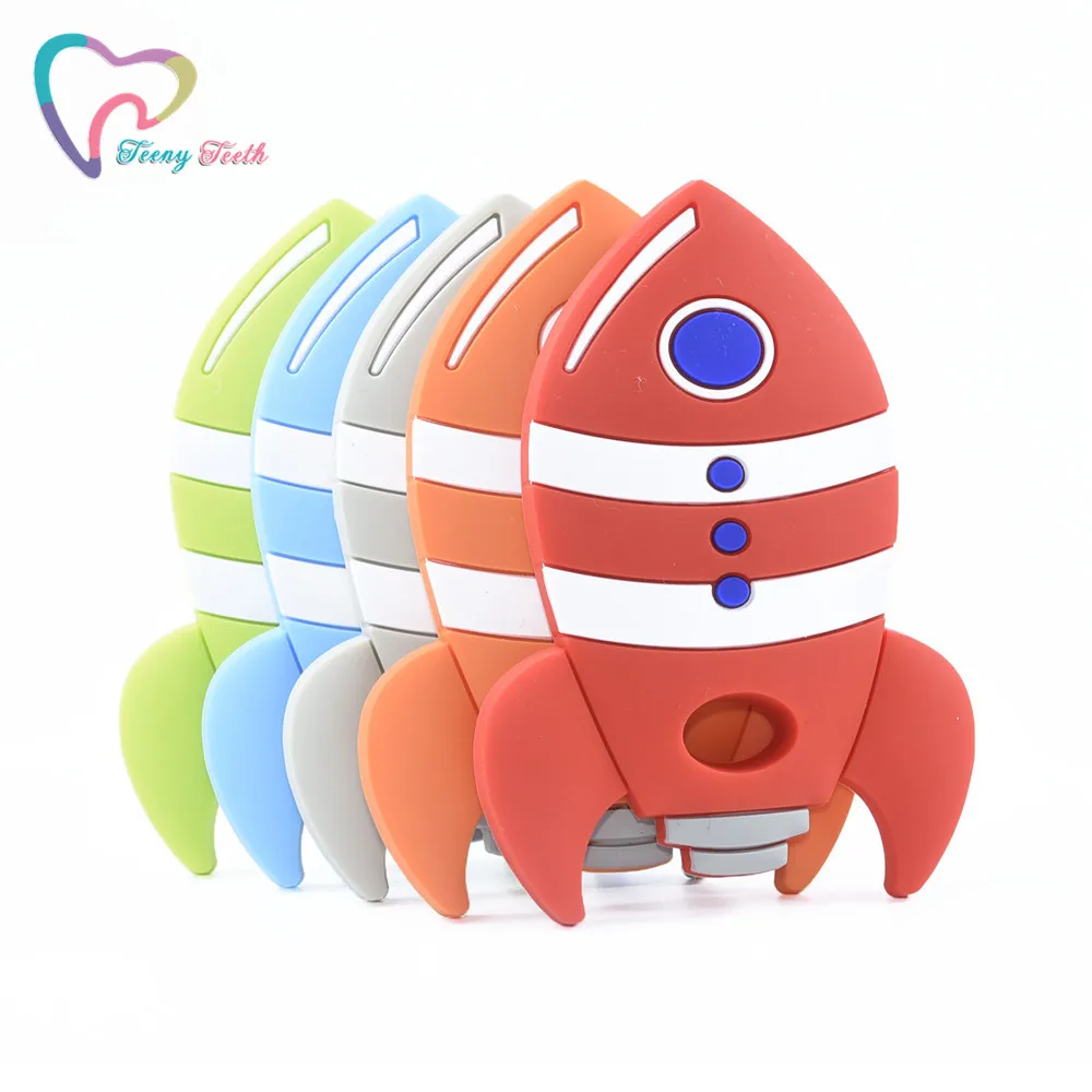 1 PC BPA Free Silicone Rocket Shape Baby Teether Sensory Chewable Pacifier DIY Baby Necklace Pendant Teething Nursing Toys