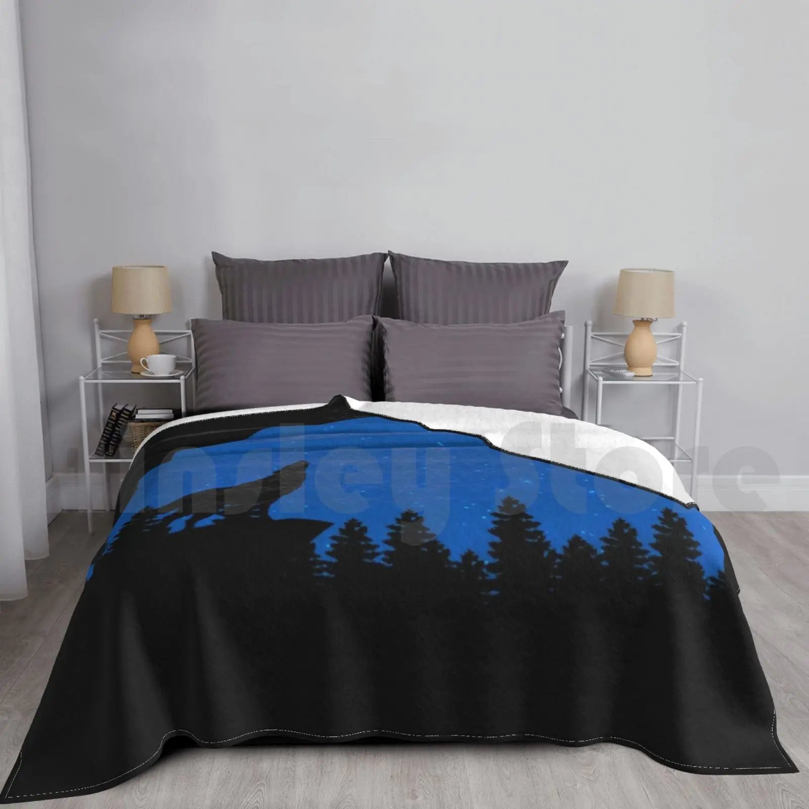 Wolf Howling Blanket Fashion Custom Wolf Howling Night Animal Wild Wildlife Head Moon Symbol Forest