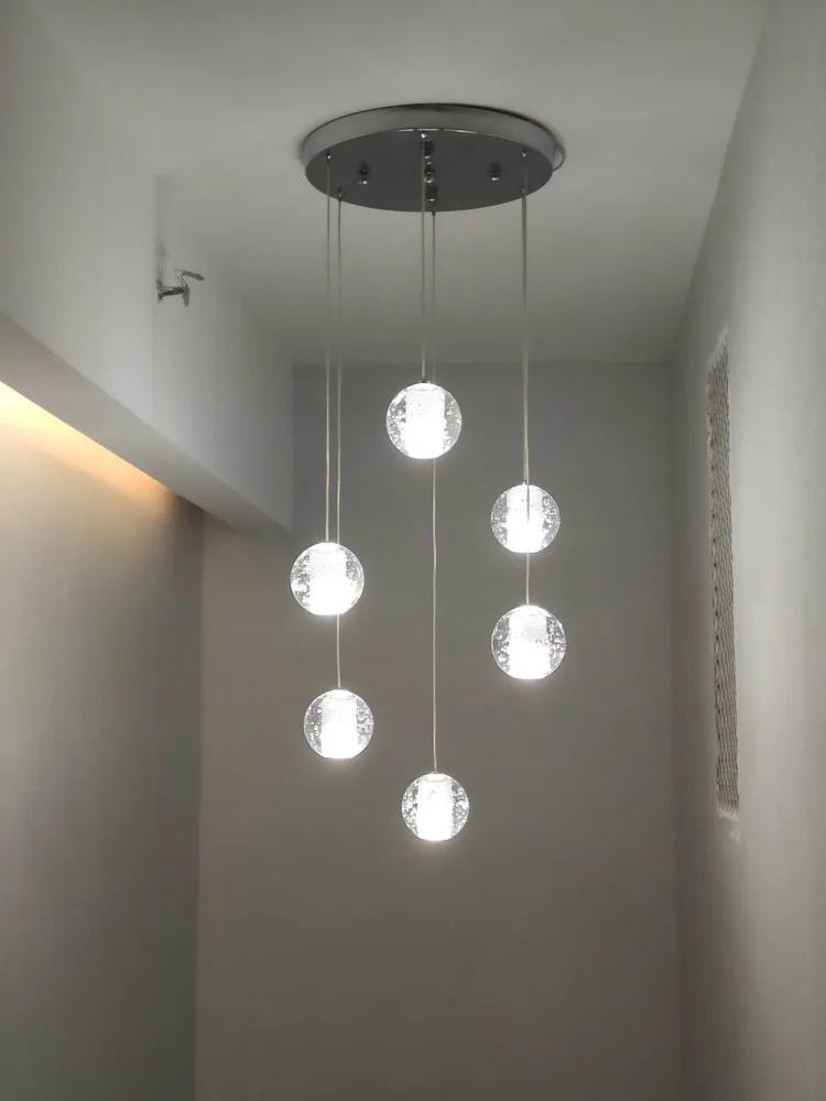 Duplex Apartment Villa Staircase Pendant Light Modern Round Crystal Glass Ball Hanging Lamp Living Room Staircase LED Chandelier