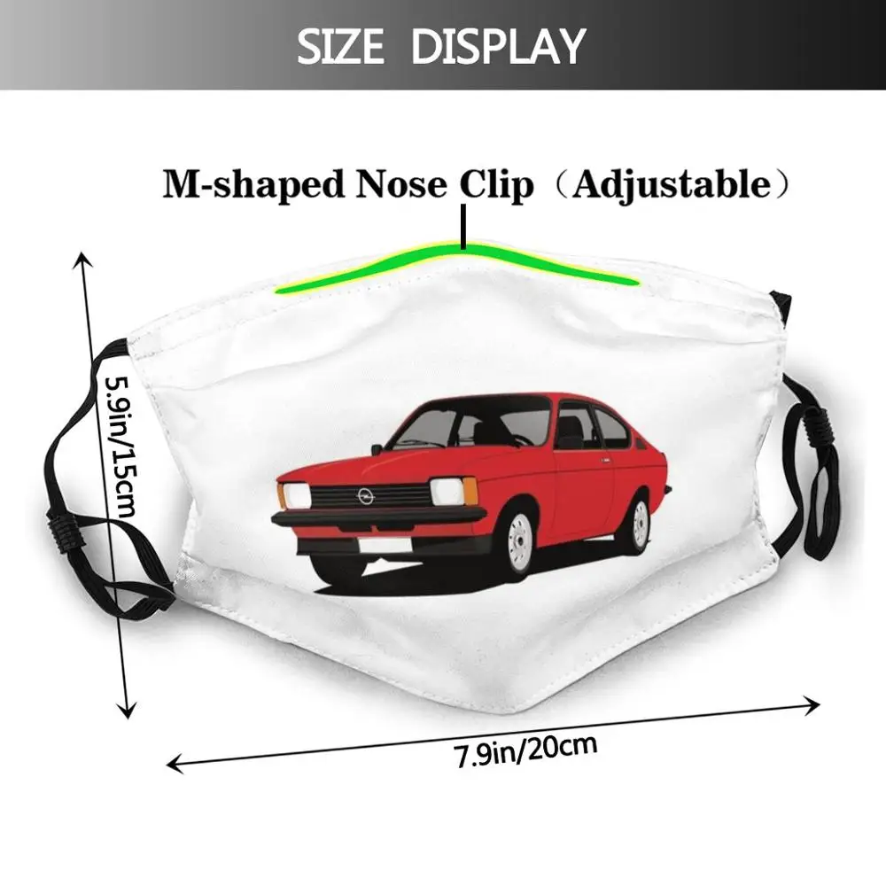 Opel Kadett C Coupé Red Illustration Print Washable Filter Anti Dust Mouth Mask 70S Cars Opel Kadett Kadett C German Car