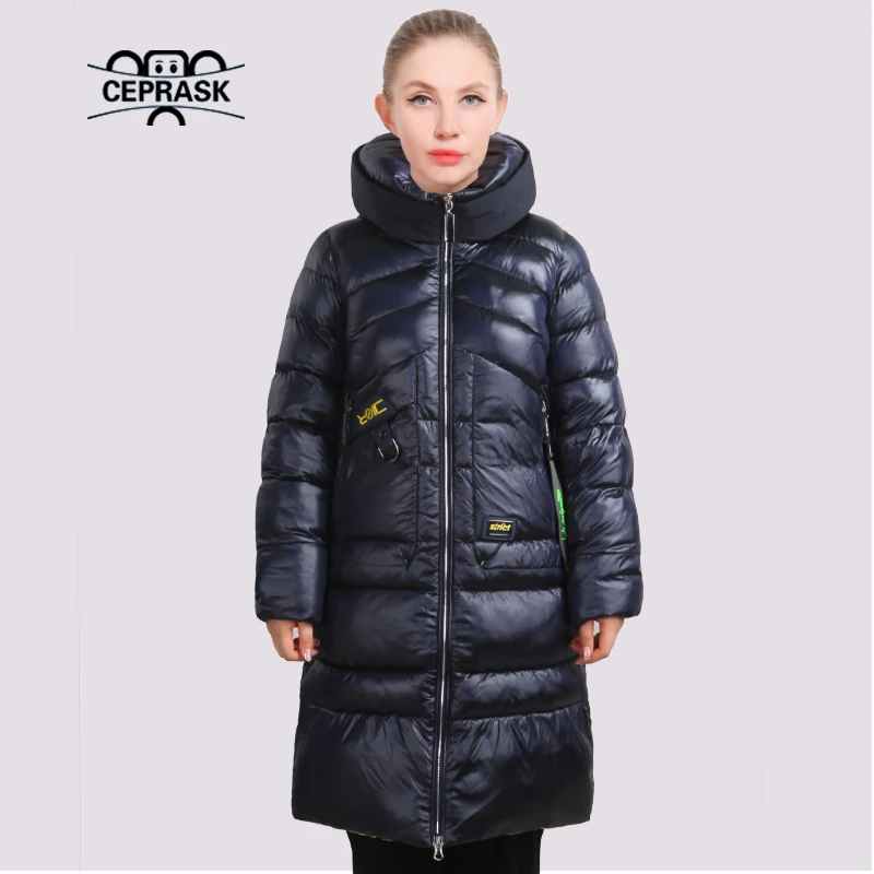 CEPRASK 2023 Fashion Winter Women Parkas Long Warm Windproof Quilted Coat Thick Cotton Winter Down Jacket Hooded Femme Outwear