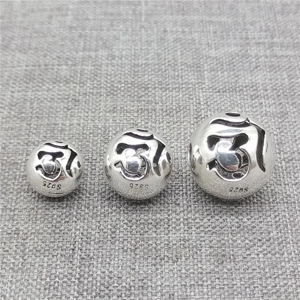 4 szt. 925 Sterling Silver OM okrągła kula koraliki do buddyzmu bransoletka naszyjnik