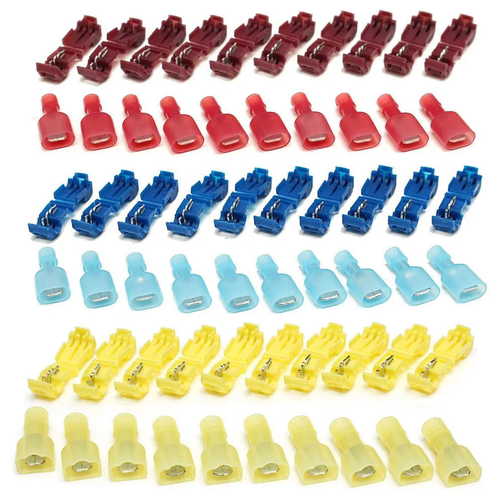 

100/10pcs Quick Splice Spade Connectors Electrical Wire Cable Crimp Terminals Set 0.3-6mm2 Red/Blue/Yellow