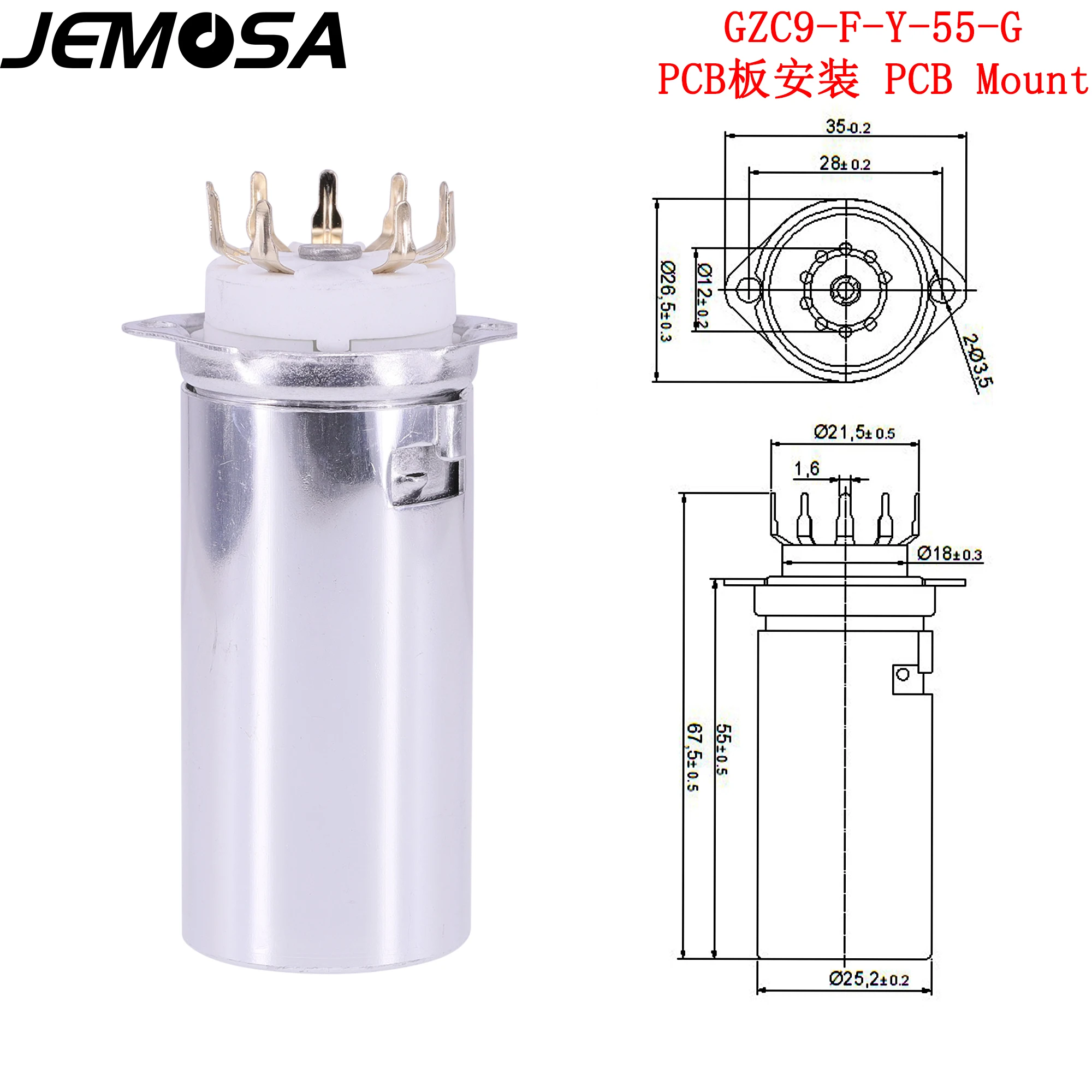 10PCS 9Pin Tube Socket Ceramic With Aluminum Shield GZC9-F-B-55 For 12AX7 12AU7 ECC83 ECC82 EL84 6922 Vacuum Tube Amplifier DIY