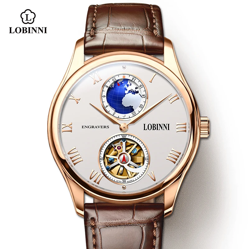 

LOBNIN 2021 New Dress Men Watch Top Brand Mens Mechanical Watches Automatic Tourbillon Skeleton Watch Men Relogio Masculino