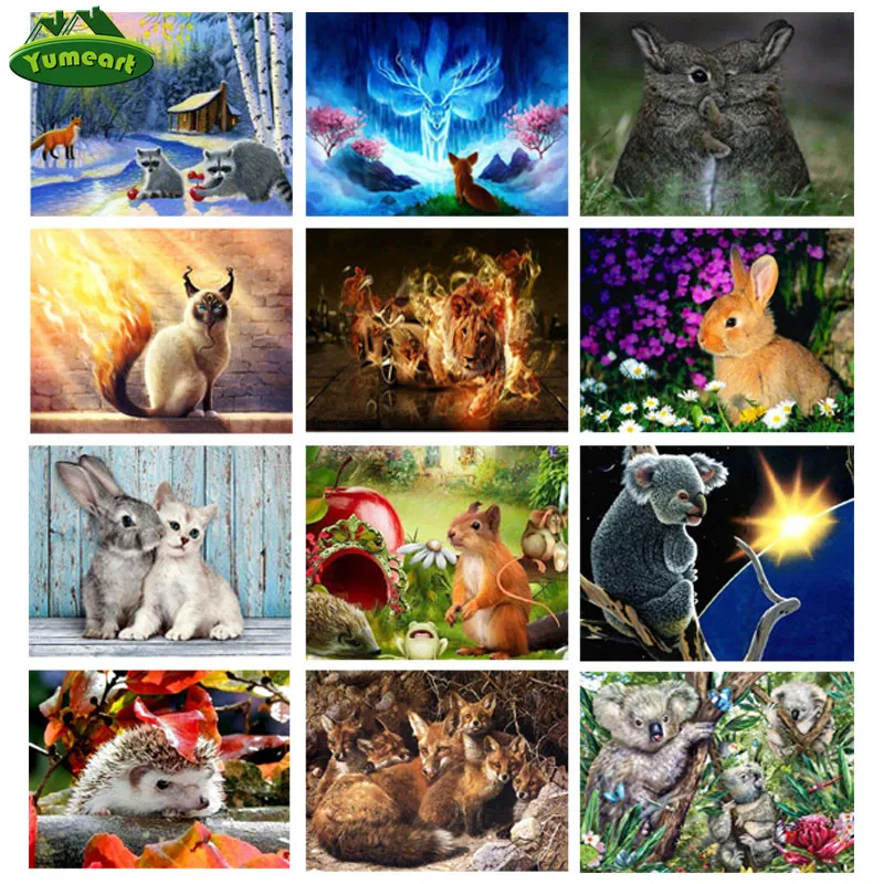 

YUMEART DIY Алмазная вышивка серый кролик для влюбленных детей животные Алмазная вышивка крестиком Мозаика картина заяц домашний Декор подарок