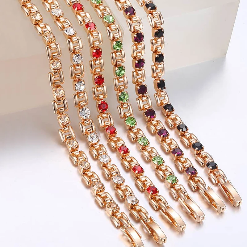 5.5mm Cubic Zirconia Bracelets For Women Iced Out White Red Green Crystal Rose Gold Color Bracelet On Hand Wedding Lady Jewelry