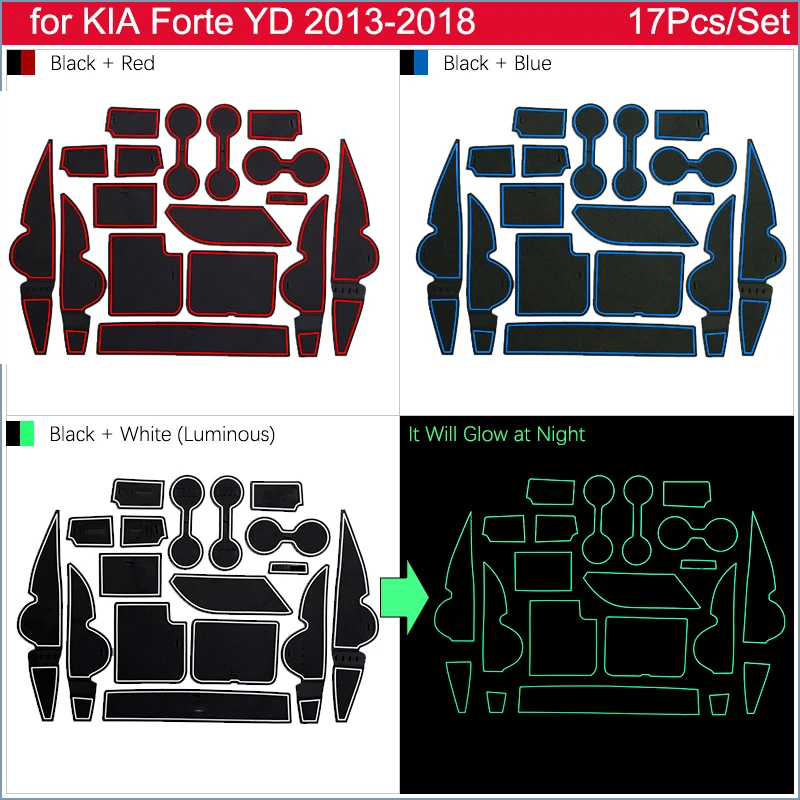 for KIA Forte YD 2013 2014 2015 2016 2017 2018 K3 Cerato Rubber Anti-slip Mat Door Groove Cup pad Gate slot Coaster Accessories