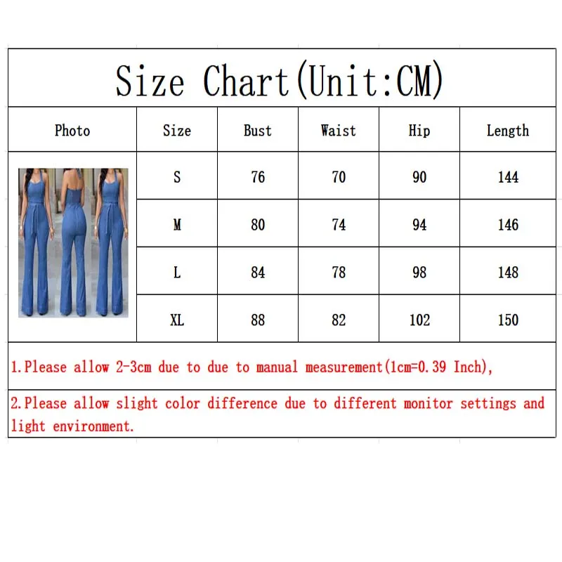 Women Blue Sexy Fitness Denim Jumpsuits Casual Halter Sleevless Playsuits Slim Plus Size Overalls Jeans Rompers Pants with Belt