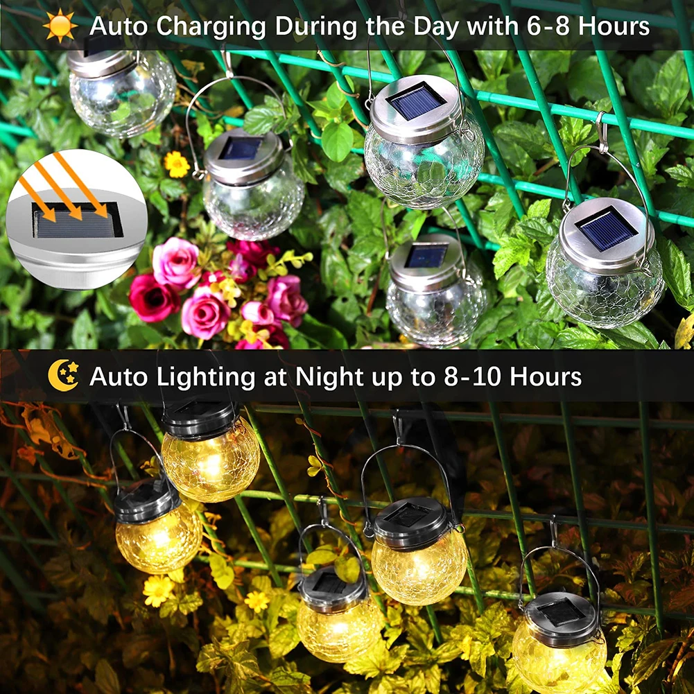 4 Pcs LED Solar Lamps Cracked Glass Ball Projection Waterproof Outdoor Fairy Lantern Romantic Decorations For Garden Yard Patio