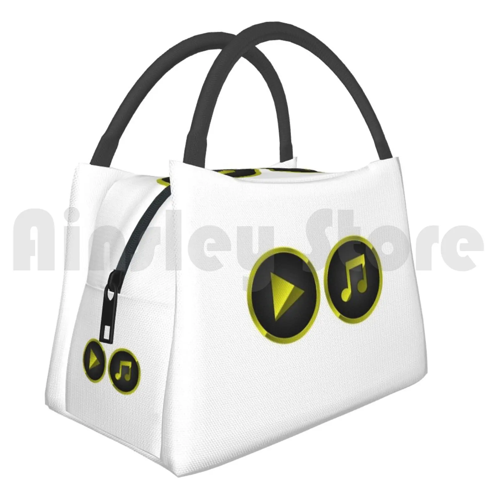 

Cooler Lunch Bag Picnic Bag Play Music Black And Green Music Symbol Play Black Green Love Minimalist Shiny Mp3