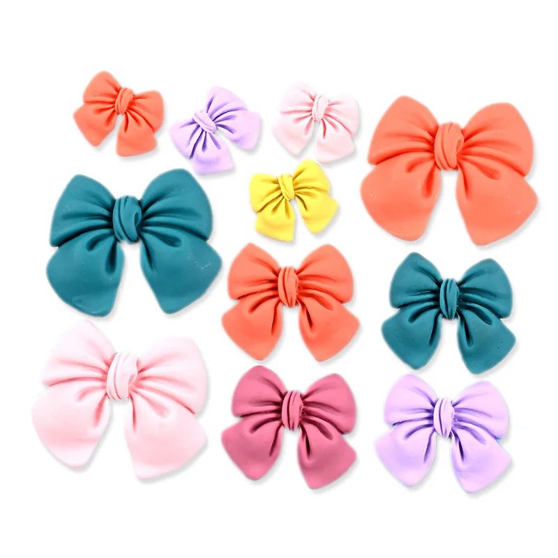 30 Pcs Mixed Size Resin Imitation Fabric Bow Shape Applique For DIY Garment Shoes Hat Patches Hair Clips Bowknot Decor