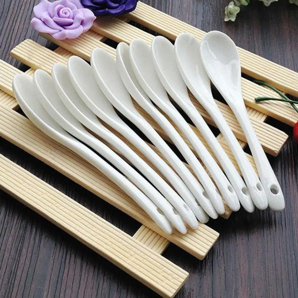 Large/Small Ceramic Porcelain Melamine Spoons Kitchen Tea Coffee White Spoons Sugar Dessert Spoon Kitchen Tool