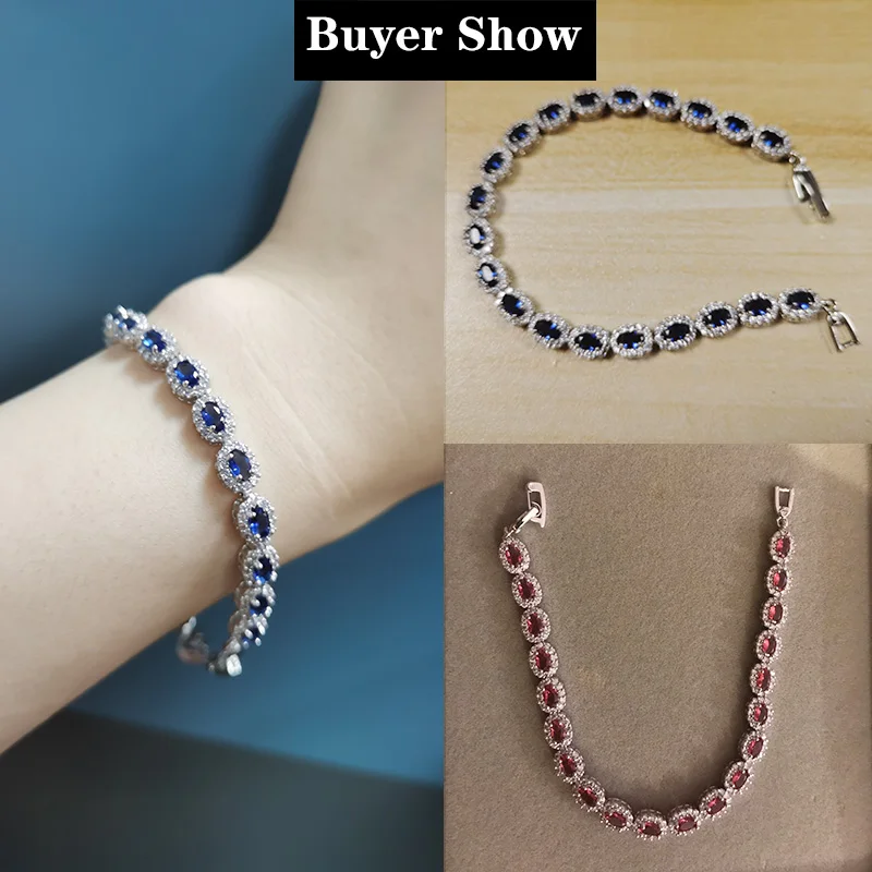 Pera Fashion Women Silver Color Summer Jewelry Design Dark Blue Cubic Zirconia Oval Chain Link Bracelets for Mothers Day B070