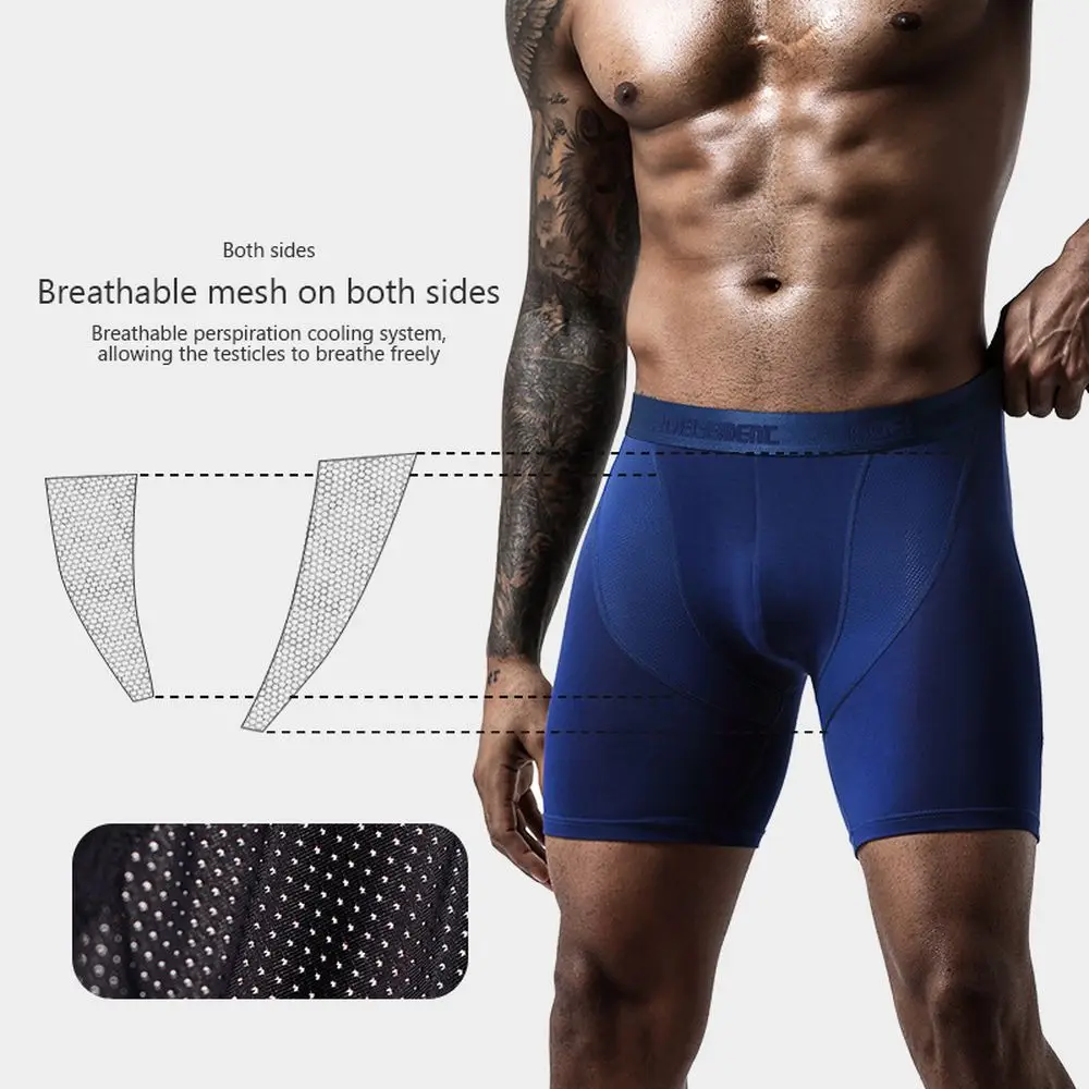 Cueca de seda de gelo dos homens cuecas esportivas respirável malha correndo alongado anti-wear perna modal cuecas boxer sólida