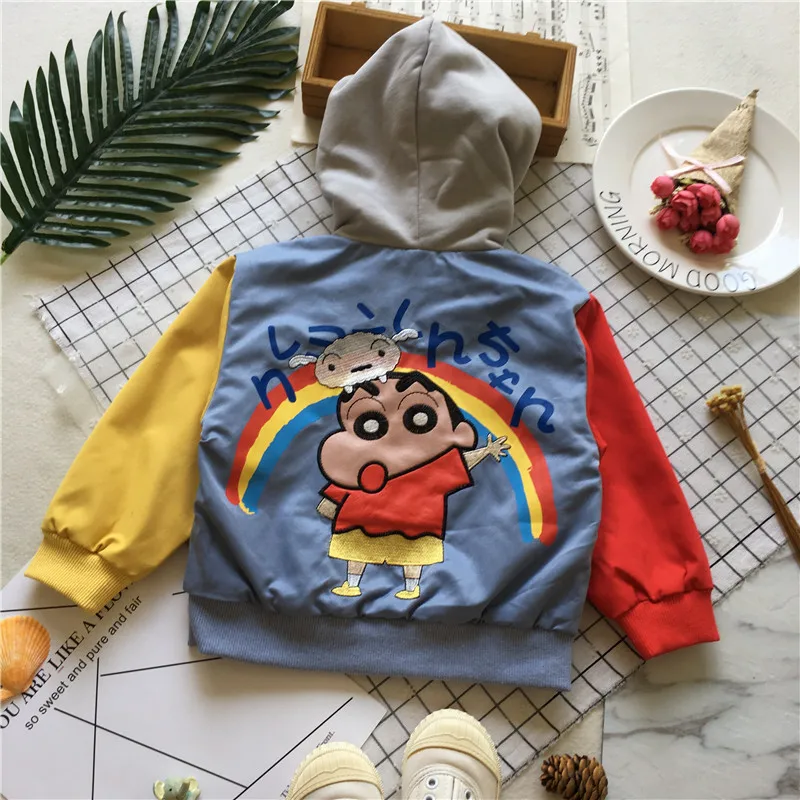 

Tonytaobaby Fall and Winter Clothes New Style Baby Contrast Color Hooded Flight Jacket Cartoon Coat